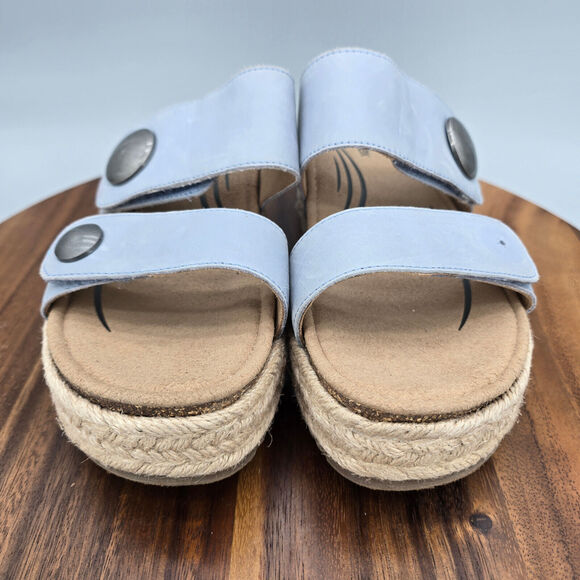 Aetrex Sofie Sandals Women's 7.5 Blue Leather Straps Comfort Buttons Platform - Picture 2 of 11